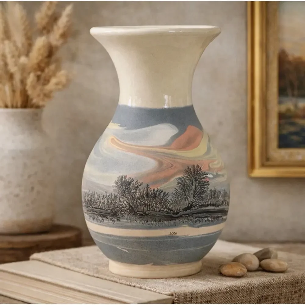 Bocastle Pottery Vase Roger Irving Little 2000 Cornwall UK Dendritic Landscape